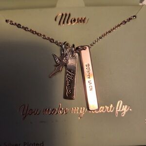 Disney Silver Necklace with Tinkerbell and Engraved Mom Charms